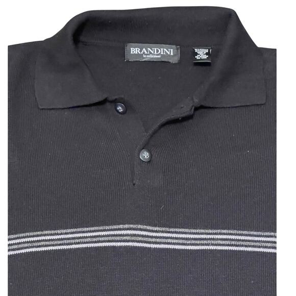 Brandini Mens Black Long Sleeve 2-Button Polo Lightweight Sweater Size XL - Picture 2 of 7